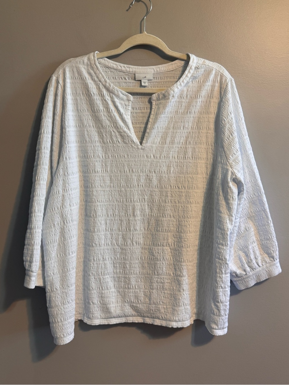 J.Jill 2X White Textured Crinkle Split Neck 3/4 Sleeve Blouse Top
